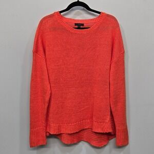 J.Crew Linen Sweater Women XL Tomato Red Open Weave Lightweight Hi Low Coastal